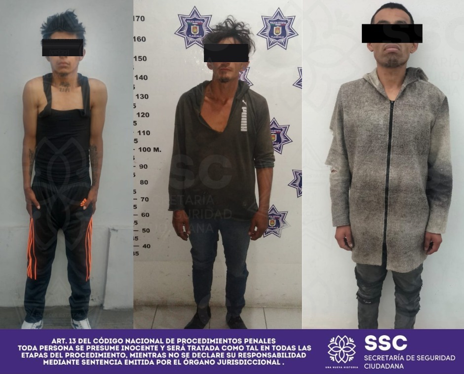 Tres personas aseguradas por diversos delitos en municipios tlaxcaltecas